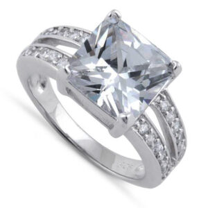 sterling silver clear square engagement cz ring
