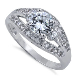 sterling silver clear round cut engagement cz ring