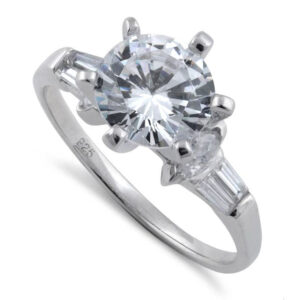 sterling silver clear round cut engagement cz ring
