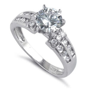 sterling silver round cut clear cz engagement ring