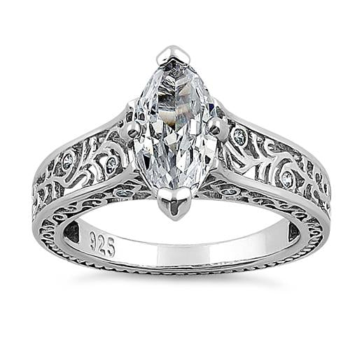 sterling silver vines filigree maquise cut clear cz engagement ring sterling silver vines filigree maquise cut clear cz engagement ring