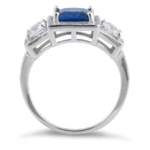 sterling silver blue sapphire cz square halo ring