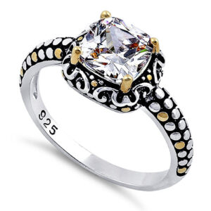 sterling silver celtic clear cushion cz ring