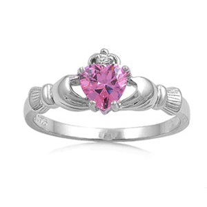 sterling silver claddagh pink cz ring