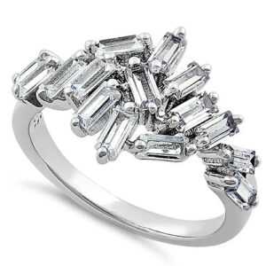 sterling silver cluster baguette straight clear cz ring