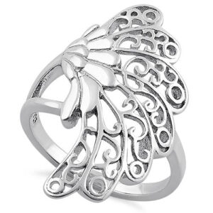 sterling silver crane wing feathers ring