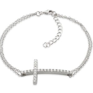 sterling silver cross cz bracelet