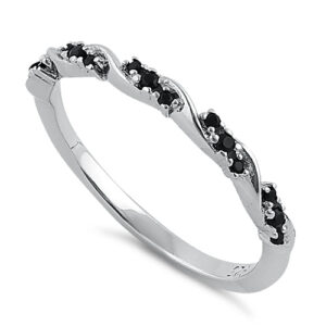 sterling silver dainty black cz ring