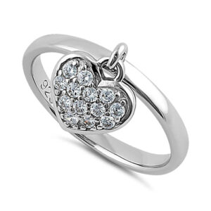 sterling silver dangling heart cz ring