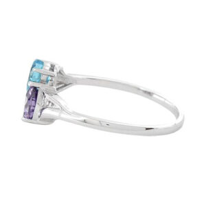 sterling silver double heart amethyst & blue topaz cz ring