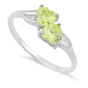 sterling silver double heart apple green cz ring