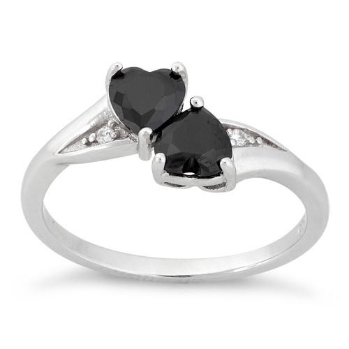 sterling silver double heart black cz ring sterling silver double heart black cz ring