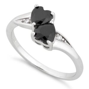 sterling silver double heart black cz ring