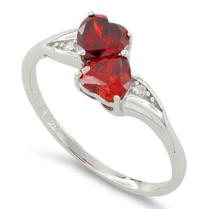 sterling silver double heart garnet cz ring