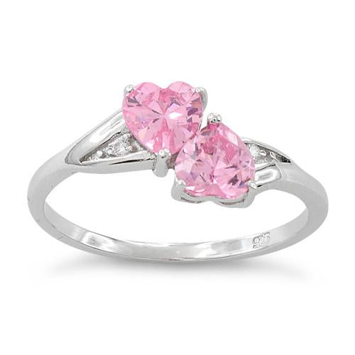 sterling silver double heart pink cz ring sterling silver double heart pink cz ring