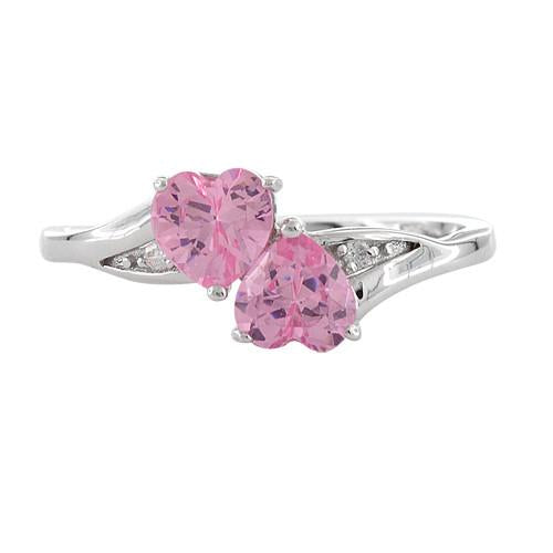 sterling silver double heart pink cz ring sterling silver double heart pink cz ring
