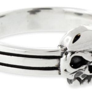 sterling silver double lines skull ring