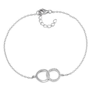sterling silver double link circles cz bracelet