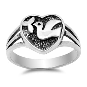 sterling silver dove heart ring
