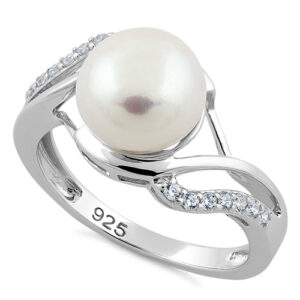 sterling silver elegant pearl cz ring