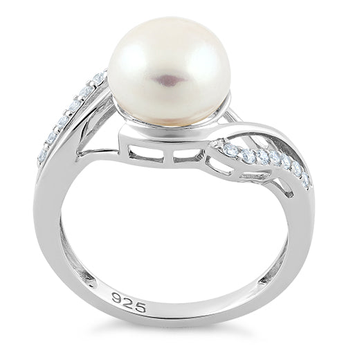 sterling silver elegant pearl cz ring sterling silver elegant pearl cz ring