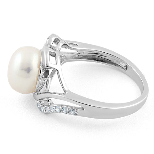 sterling silver elegant pearl cz ring sterling silver elegant pearl cz ring