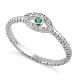 sterling silver emerald stone evil eye cz ring