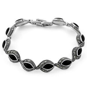 sterling silver eye marquise black onyx marcasite bracelet