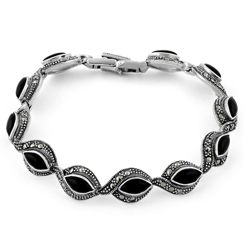 sterling silver eye marquise black onyx marcasite bracelet sterling silver eye marquise black onyx marcasite bracelet