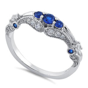 sterling silver filigree blue spinel cz ring
