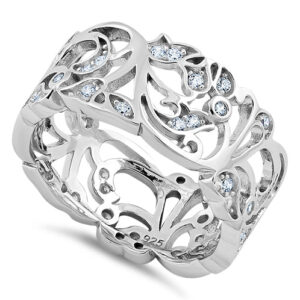 sterling silver floral ornaments wave cz ring