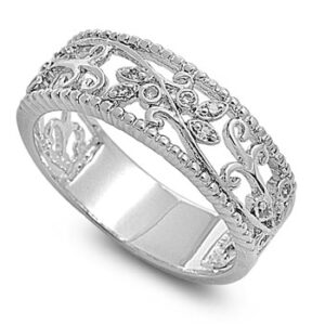 sterling silver floral vines cz ring