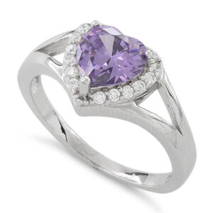 sterling silver heart shape amethyst cz ring