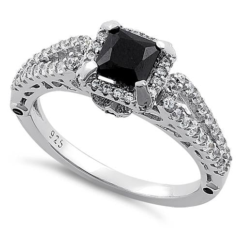 sterling silver lavish princess cut black cz ring sterling silver lavish princess cut black cz ring