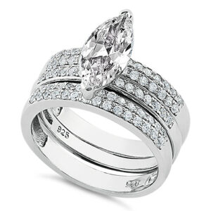 sterling silver marquise engagement cz set ring