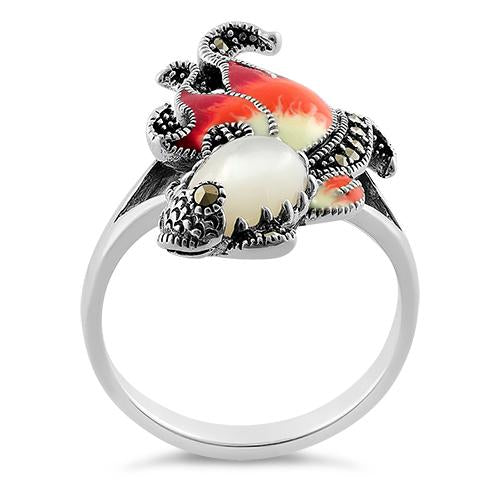 sterling silver mother of pearl enamel ghost fish marcasite ring sterling silver mother of pearl enamel ghost fish marcasite ring