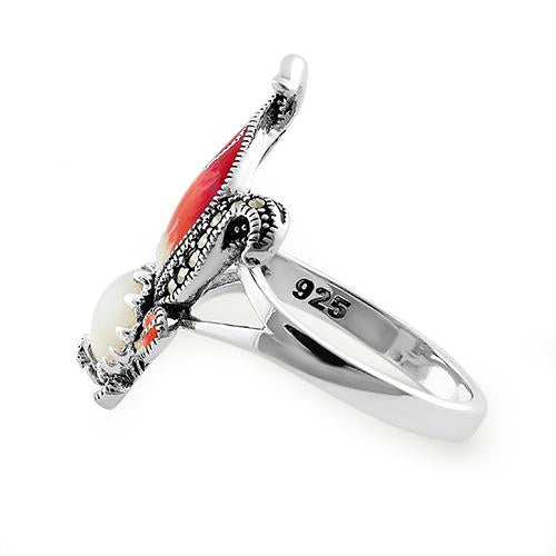 sterling silver mother of pearl enamel ghost fish marcasite ring sterling silver mother of pearl enamel ghost fish marcasite ring
