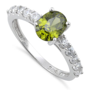 sterling silver olive green oval cut cz ring