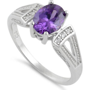 sterling silver oval amethyst cz ring