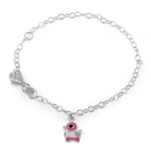 sterling silver pink and white enamel duck bracelet (child size)
