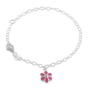 sterling silver pink enamel flower bracelet (child size)