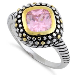 sterling silver pink two tone unique cz ring