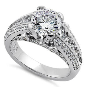 sterling silver pristine round cut clear cz engagement ring