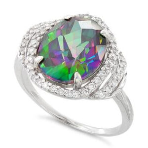 sterling silver rainbow topaz oval halo cz ring