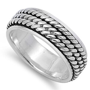 sterling silver spinner rope chain on band ring