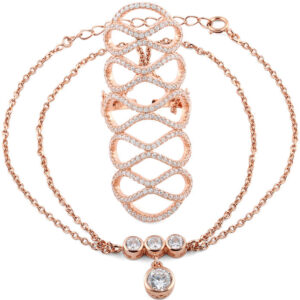 sterling silver rose gold figure 8 extravagant cz chain ring bracelet