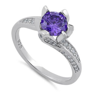 sterling silver round cut amethyst & clear cz ring