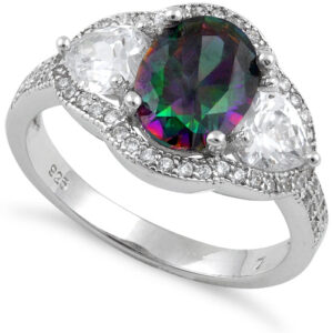 sterling silver round rainbow topaz cz ring