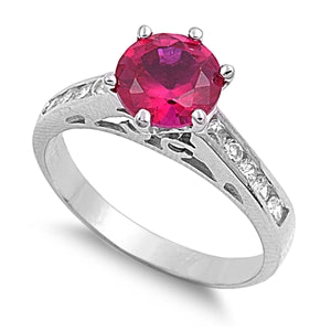 sterling silver ruby round cut cz ring