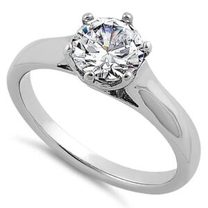 sterling silver solitaire round clear cz engagement ring